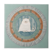 Whimsy Cat Mint Blue Terracotta Aqua Teal タイル (正面)