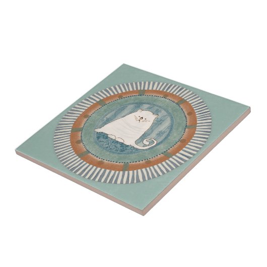 Whimsy Cat Mint Blue Terracotta Aqua Teal タイル (側面)