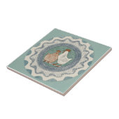 Whimsy Chickens Mint Blue Terracotta Teal Aqua タイル (側面)