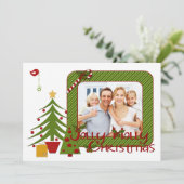 Whimsy Christmas Trees, Bird, ストライプChristmas Photo シーズンカード (スタンド正面)