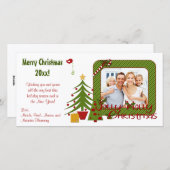 Whimsy Christmas Trees, Bird, ストライプChristmas Photo シーズンカード (正面/裏面)