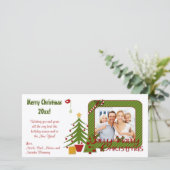 Whimsy Christmas Trees, Bird, ストライプChristmas Photo シーズンカード (スタンド正面)