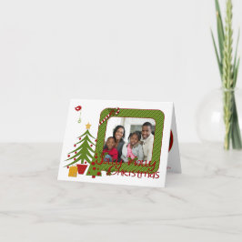 Whimsy Christmas Trees, Bird, ストライプChristmas Photo シーズンカード