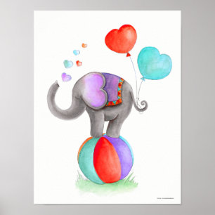 Whimsy circus gray elephant on a ball nursery ポスター