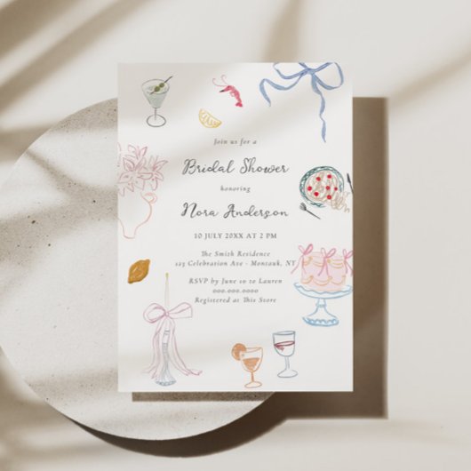 Whimsy Colorful Illustrated Bridal Shower 招待状