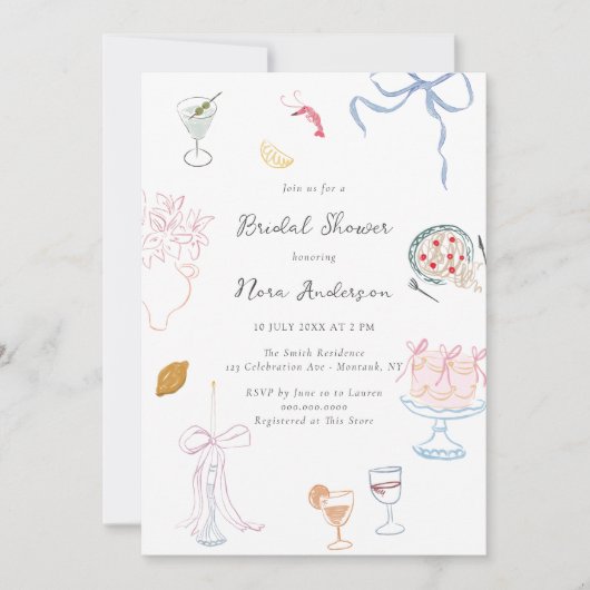 Whimsy Colorful Illustrated Bridal Shower 招待状 (正面)