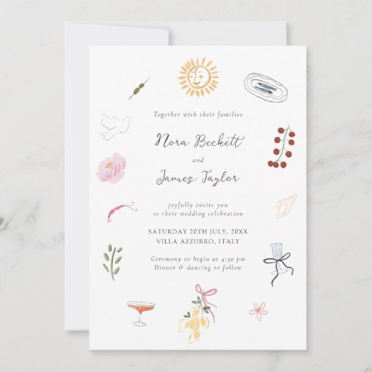 Whimsy Colorful Illustrated Wedding 招待状 (正面)