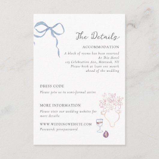 Whimsy Colorful Illustrated Wedding Details エンクロージャーカード (正面)