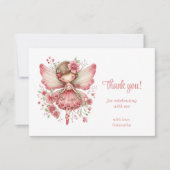 Whimsy Cute Blush Fairy Flowers 7th Birthday Thank サンキューカード (正面)