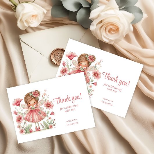 Whimsy Cute Fairy Pastel Floral 1st Birthday Thank サンキューカード