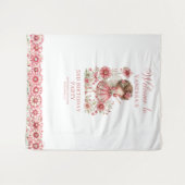 Whimsy Cute Fairy Pink Floral Birthday Backdrop タペストリー (正面(横))