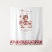 Whimsy Cute Fairy Pink Floral Birthday Backdrop タペストリー (正面)