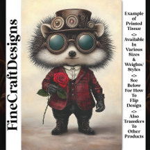 Whimsy Cute Love Hedgehog + Red Rose AH6 Decopage