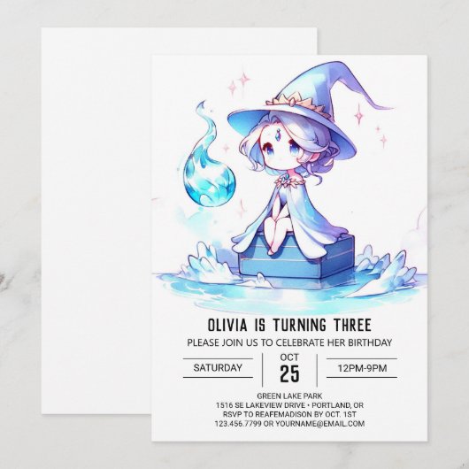 Whimsy Cute Wizard Birthday 招待状 (正面/裏面)