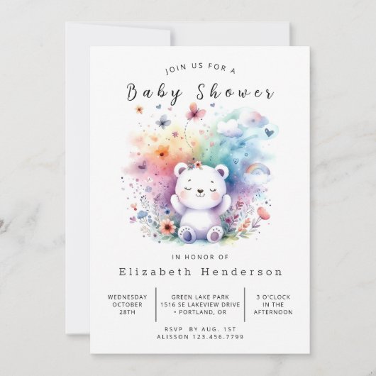 Whimsy Digital Bear Baby Shower 招待状 (正面)