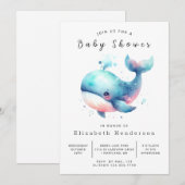 Whimsy Digital Whale Baby Shower 招待状 (正面/裏面)