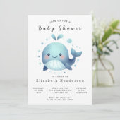 Whimsy Digital Whale Baby Shower 招待状 (スタンド正面)