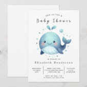 Whimsy Digital Whale Baby Shower 招待状 (正面/裏面)
