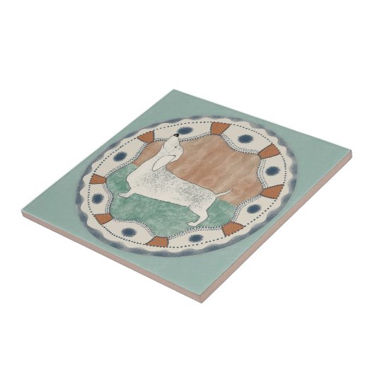 Whimsy Dog Mint Blue Terracotta Teal Aqua タイル (側面)