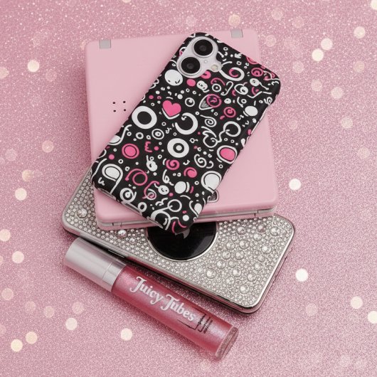 Whimsy Doodle Vibes – Abstract Hearts & Spirals iPhone 16ケース