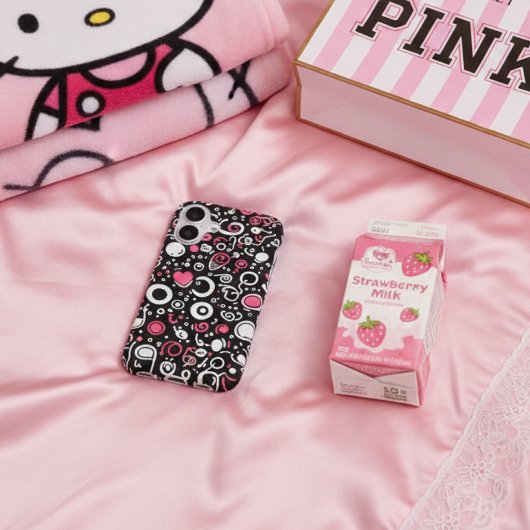 Whimsy Doodle Vibes – Abstract Hearts & Spirals iPhone 16ケース