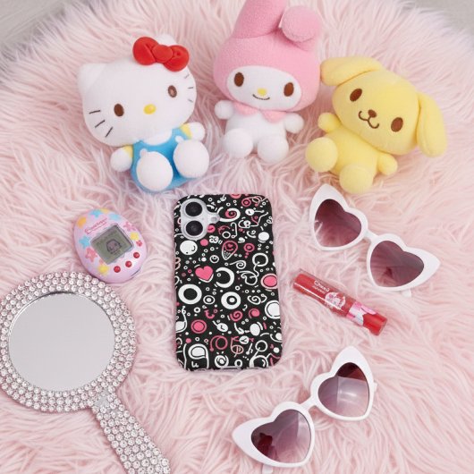 Whimsy Doodle Vibes – Abstract Hearts & Spirals iPhone 16ケース