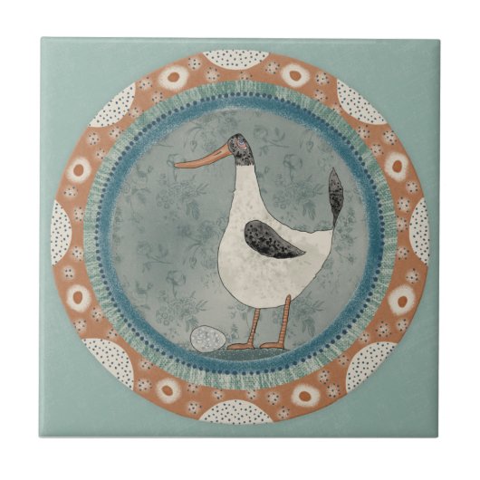 Whimsy Duck Mint Blue Terracotta Teal Aqua タイル (正面)