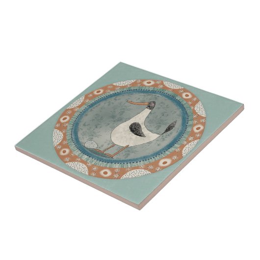 Whimsy Duck Mint Blue Terracotta Teal Aqua タイル (側面)