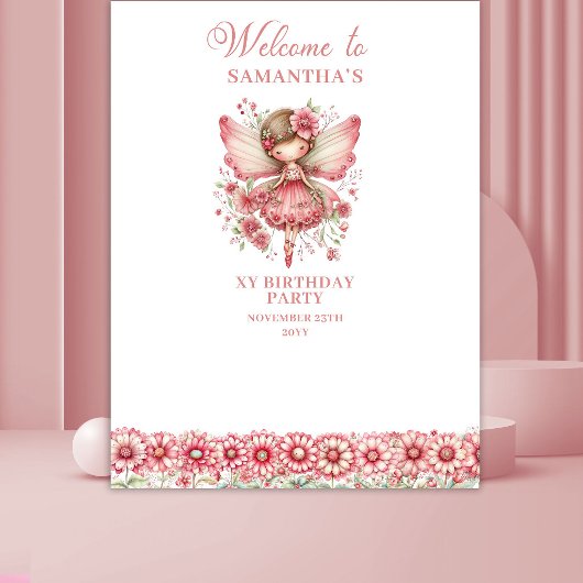 Whimsy Fairy Blush Pink 1st Birthday Backdrop タペストリー