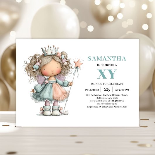 Whimsy Fairy Girl 4th Birthday Cute Magical invite 招待状