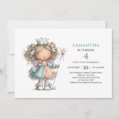 Whimsy Fairy Girl 4th Birthday Cute Magical invite 招待状 (正面)