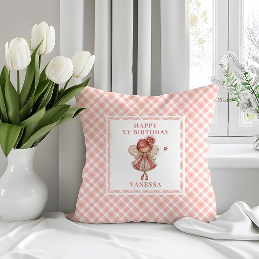 Whimsy Fairy Girl 4th Birthday Pastel Pink pillow クッション