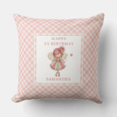 Whimsy Fairy Girl 4th Birthday Pastel Pink pillow クッション (正面)