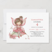 Whimsy Fairy Girl Birthday Blush Floral Invitation 招待状 (正面)