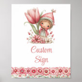 Whimsy Fairy Girl Blush Floral Birthday Custom Sig ポスター (正面)