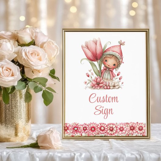 Whimsy Fairy Girl Blush Floral Birthday Custom Sig ポスター