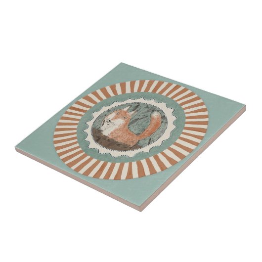 Whimsy Fox Mint Blue Terracotta Teal Aqua タイル (側面)