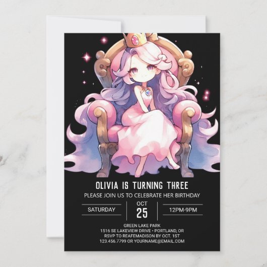 Whimsy Fun Princess Birthday 招待状 (正面)