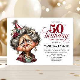 Whimsy funny grumpy woman fifty party editable 招待状