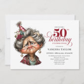 Whimsy funny grumpy woman fifty party editable 招待状 (正面)