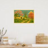 Whimsy Gate – Stylized Garden Path Painting ポスター (キッチン)