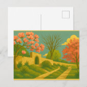 Whimsy Gate – Stylized Garden Path Painting ポストカード (正面/裏面)