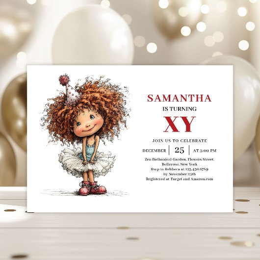 Whimsy Girl Birthday Cartoon invitation 招待状