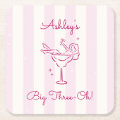 Whimsy Hand Drawn Margarita Cocktail 30th Birthday スクエアペーパーコースター (正面)