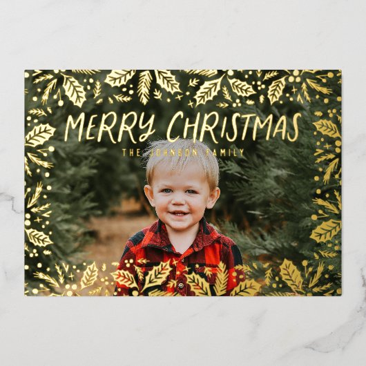 Whimsy Holly写真縁どクリスマス 箔シーズンカード (正面)