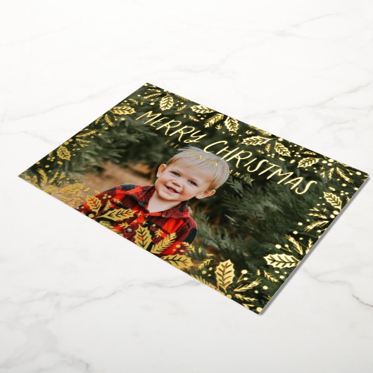 Whimsy Holly写真縁どクリスマス 箔シーズンカード (回転した状態)