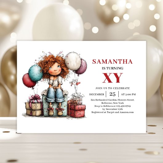 Whimsy Humor Girl Birthday Colorful invitation 招待状