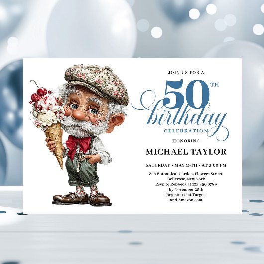 Whimsy Man 50th Birthday Bash Humor Invitation 招待状