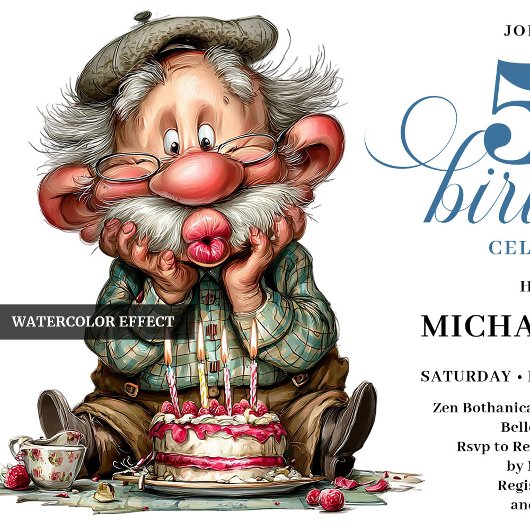 Whimsy Man 50th Birthday Bash Humor Invitation 招待状