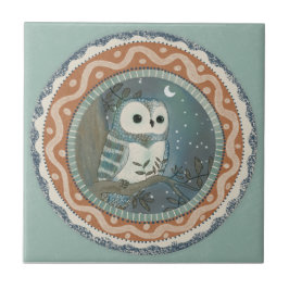 Whimsy Owl Mint Blue Terracotta Teal Aqua タイル